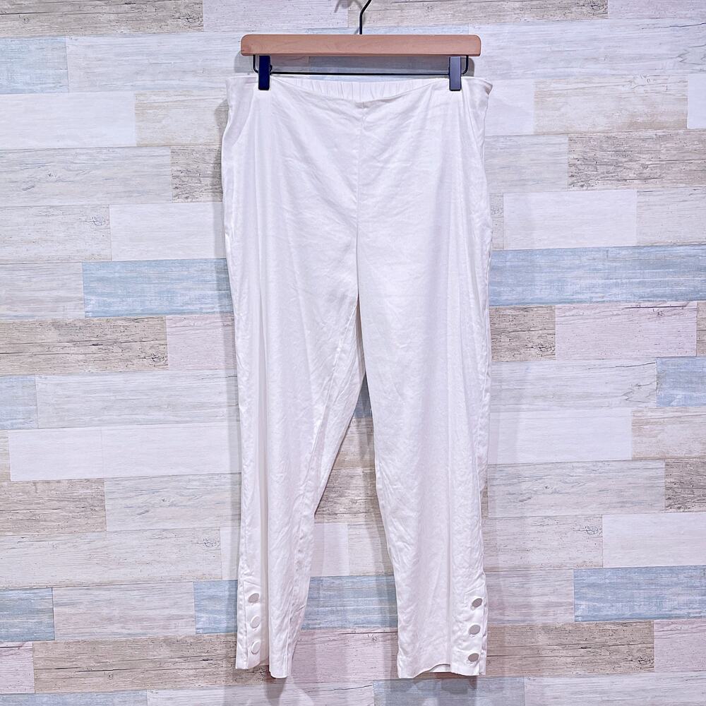 J Jill Linen Stretch Button Hem Ankle Pants White High Rise Womens Medium
